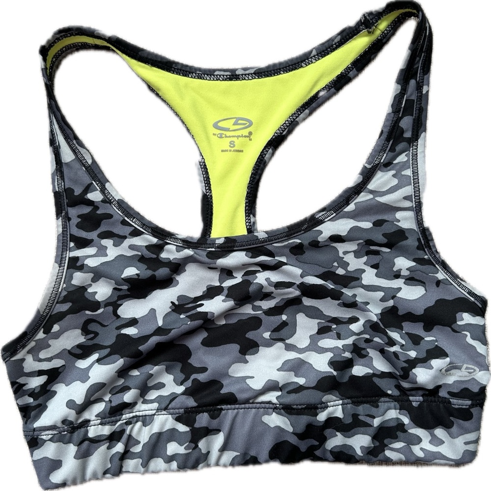 Champion Women's Camo Sports Bra - Black, Gray, and Yellow
